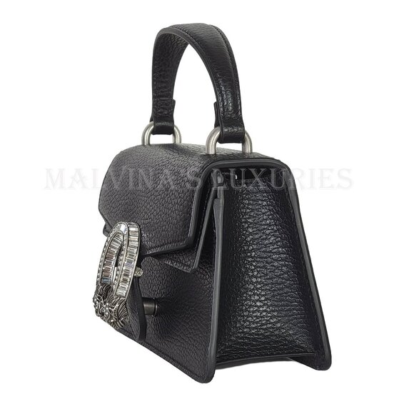 GUCCI BAG 752029 MINI DIONYSUS BLACK LEATHER w CRYSTAL TIGER TOTE - Picture 6 of 16